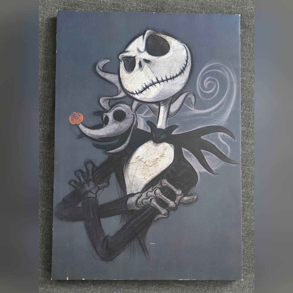 Vintage Disney Jack Skellington & Zero mounted canvas art print